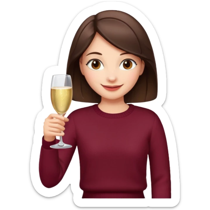 Brunette  with her back turned in burgundy sweater with glass of champagne in her hand  sticker
