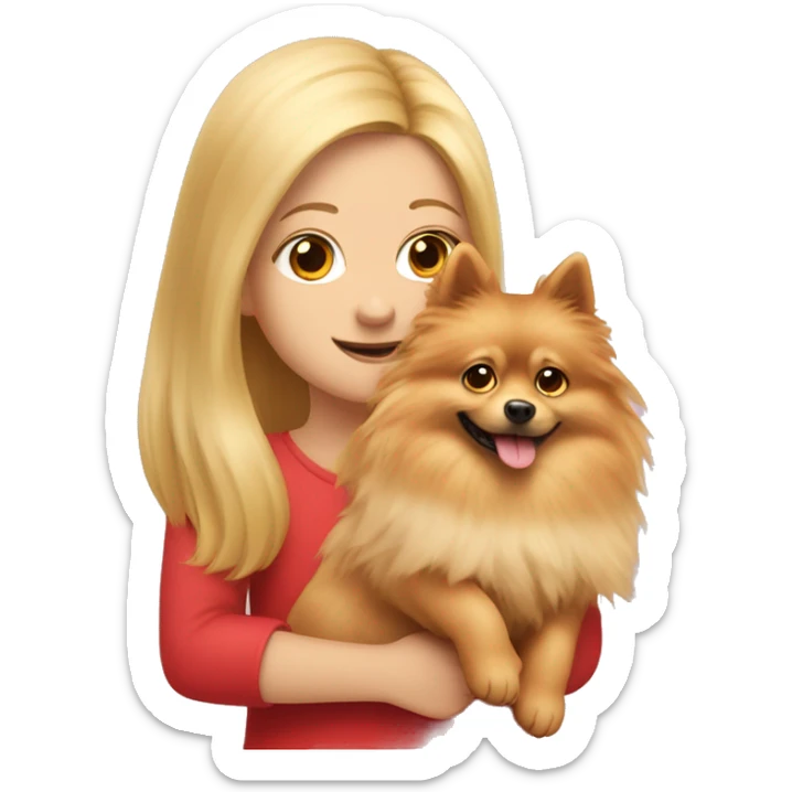Red spitz in the arms of a girl with long blond hair sticker