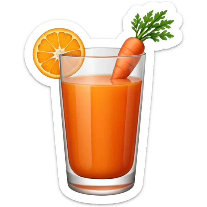 a glass of carrot juice with a carrot slice garnish, simple, clear sticker