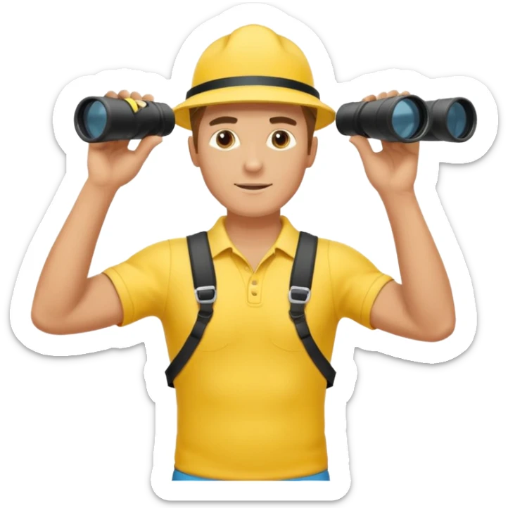 Male lifeguard – yellow shirt, binoculars in hand, scanning the sea, full body sticker