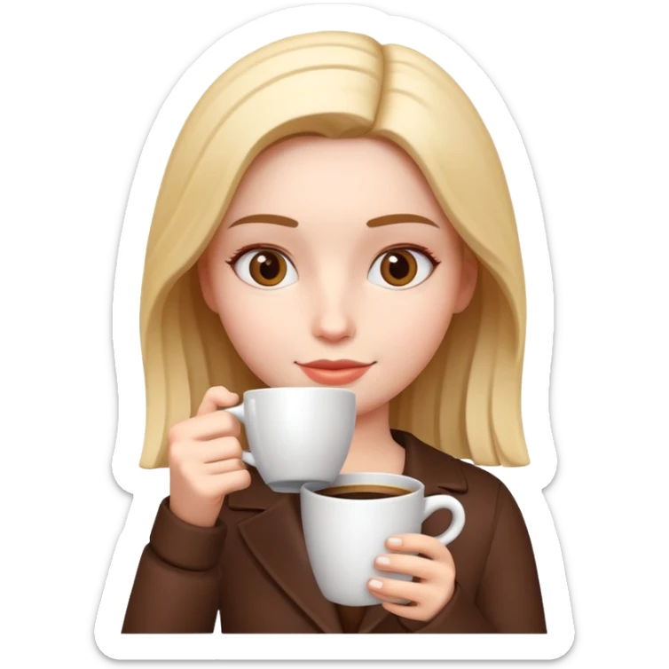 generate realistic detailed girl with cup of coffee in hand in 3d style sticker