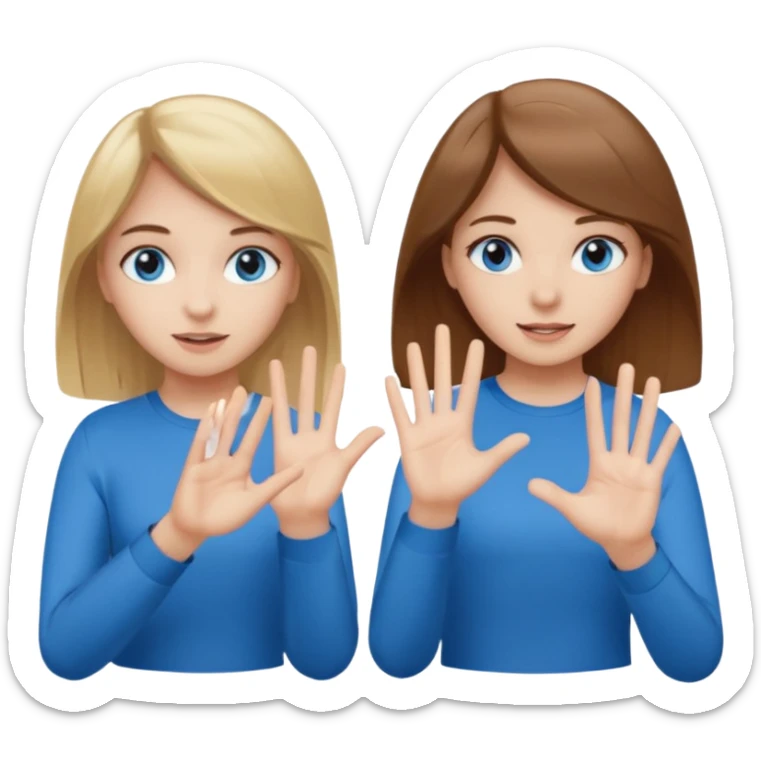 Two girls saying six seven one with brown hair. And doing hand movements  white skin six seven SAYING SIX SEVEN ONE WITH BLOND HAIR blue eyes SAYING SIX SEVEN sticker