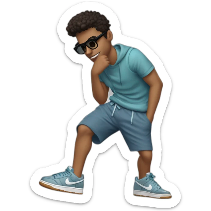 chico rubio  con lentes vestido con buzo y pantalone baggy y zapatillas nike dunk feliz cuerpo entero sticker