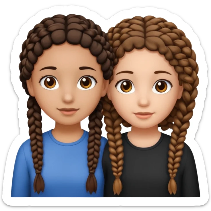 2 girl best friends. One is black with braids and brown eyes. One is white with curly brown hair with brown eyes. sticker