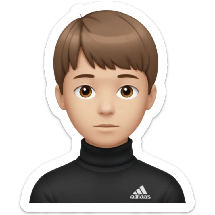 Crie um emoji de um menino com o cabelo castanho claro com uma franja reta e o corte low fade zumbi blusa de gola alta da adidas sticker