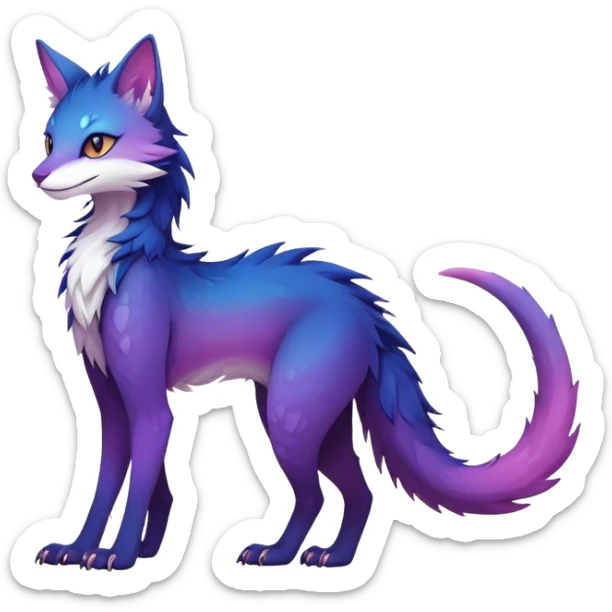 Kawaii dark colorful edgy fantasy ethereal feline-vernid-sergal-fursona animal creature with a tufted tail full body sticker