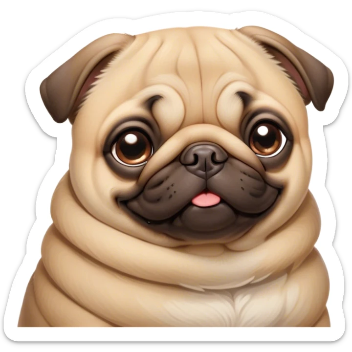 Cinematic Meme-Worthy Chubby Sleeping Fawn Pug Portrait Emoji, Head resting peacefully with a contented smile, showcasing a delightfully chubby build and a luxuriously soft fawn coat, eyes shut in a serene nap, Simplified yet hilariously adorable features, highly detailed, glowing with a soft, drowsy light, high shine, relaxed and utterly lovable, stylized with an air of playful laziness, bright and heartwarming, soft glowing outline, capturing the essence of a comically sleepy companion, so meme-worthy it feels like it could instantly become the next viral sensation of adorable slumber! sticker