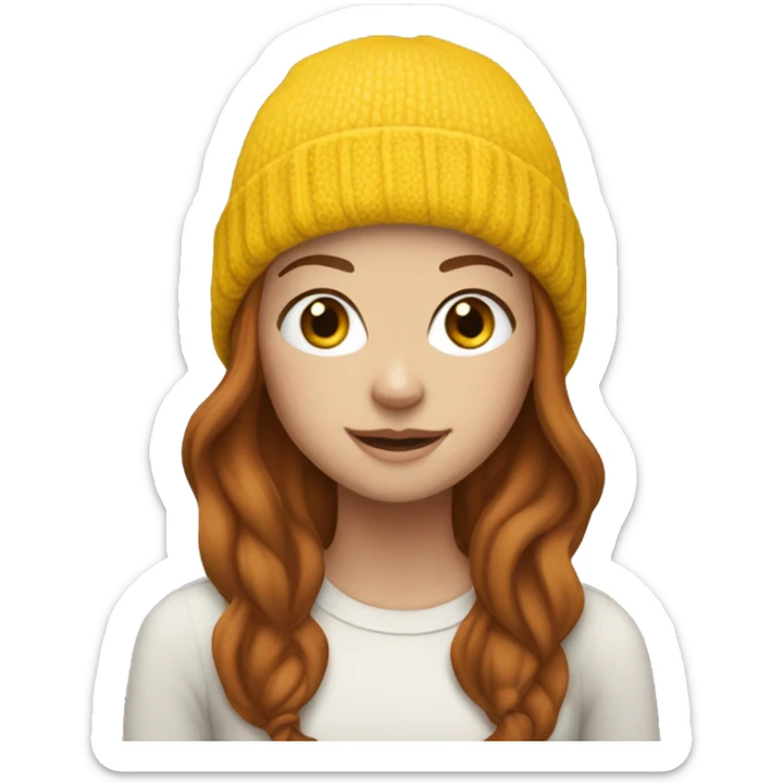 White Girl with Brown and Auburn hair wearing yellow beanie sticker