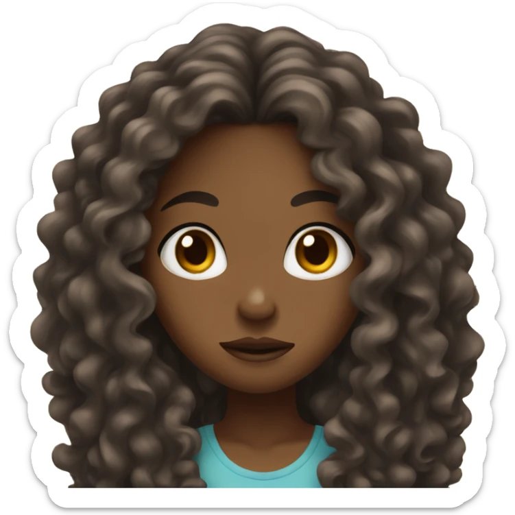 Black girl with pretty brown eyes and long curly hair confused sticker
