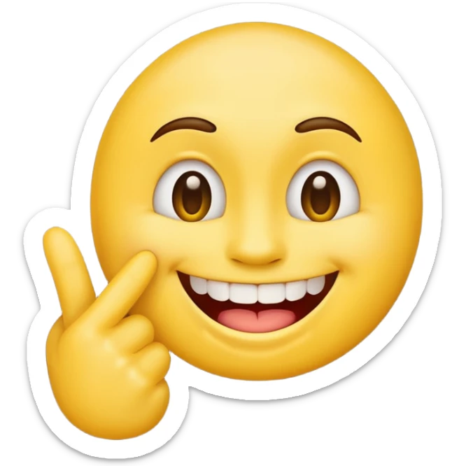 Emoji tête jaune avec un sourire et le doigt sur les dents  sticker
