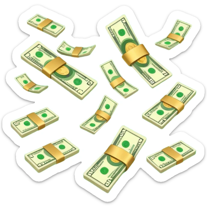 Add more cash flying around, bundles of US dollars, casino winnings vibe, lucky flight, jackpot feeling sticker