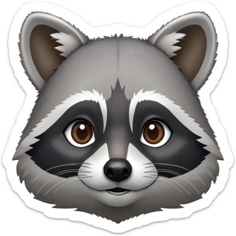 Cinematic-Noble-Raccoon-Portrait-Emoji – Poised and confident, with a sturdy build and a beautifully textured fur of silver-grey accented by dark black facial markings, deep-set, intelligent brown eyes, simplified yet sharp and sophisticated. sticker