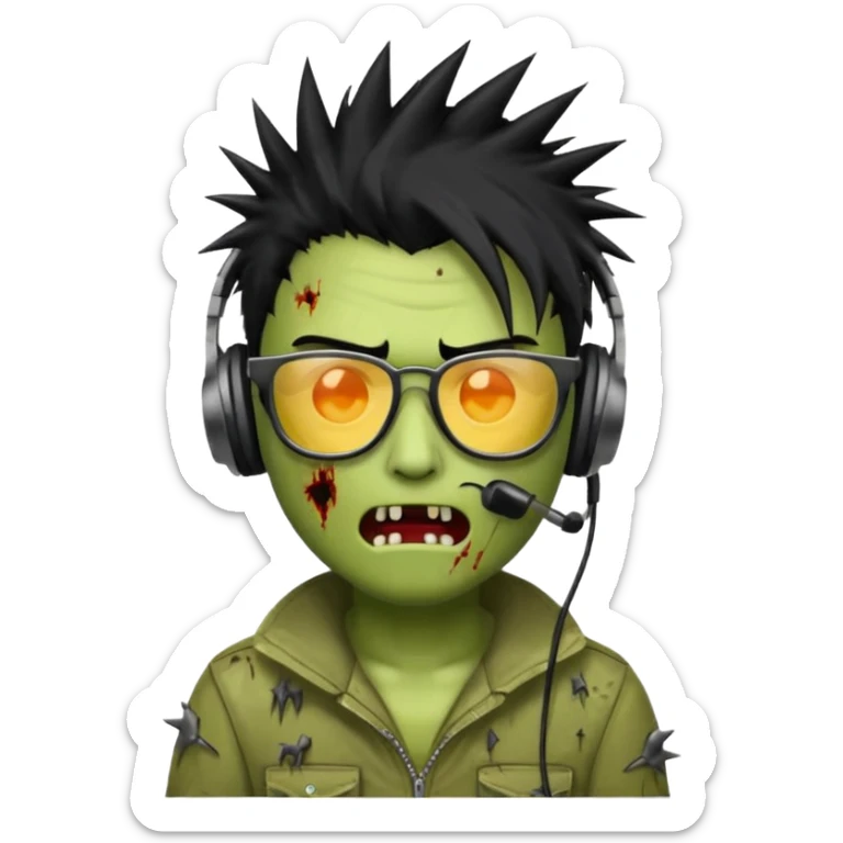 make a zombie iphone emoji with black  glasses, scratches black spiky hair and headphone
 sticker