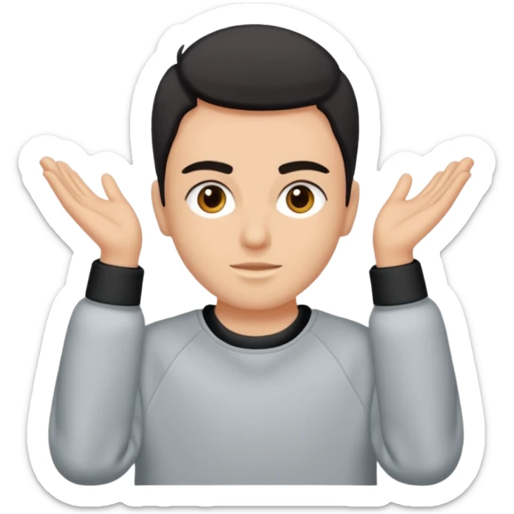 Saçı arkadan bağlı beyaz tenli kirli sakallı 24 yaşlarında üzerinde gri  sweat olan bir erkek çiz sticker