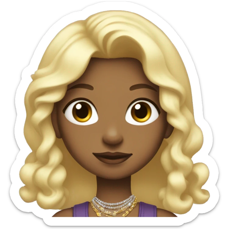 i would like a girl with blonde hair, a lot of jewelry and she has a cutie violet bag   sticker