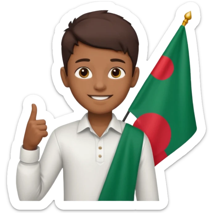 A boy stands with a Bangladeshi flag and greets on the occasion of December 16th. sticker