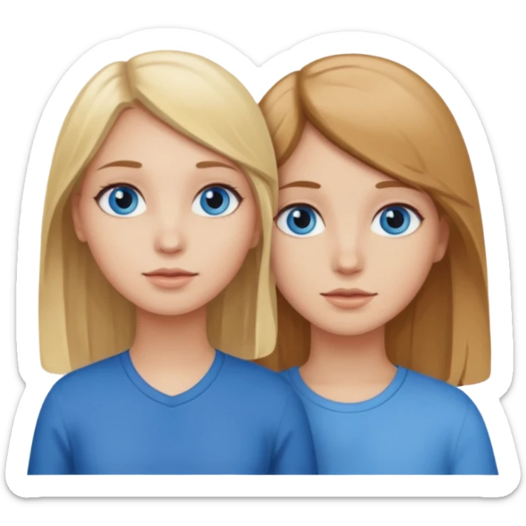 Two girls one with blond hair and one with brown hair both blue eyes saying six seven  sticker