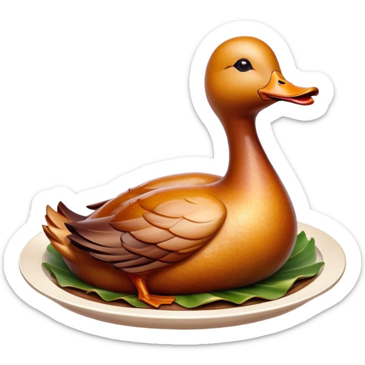 Cinematic Realistic Peking Duck Dish Emoji, depicted with crispy, roasted duck with glistening skin and succulent meat, rendered with rich textures and dramatic, appetizing lighting. sticker