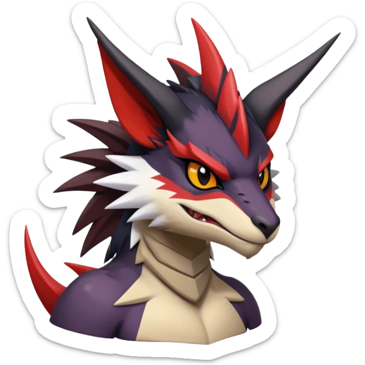 Black Cool Edgy Anthro Noivern-Nargacuga Fakémon  with White and Red Edgy markings sticker