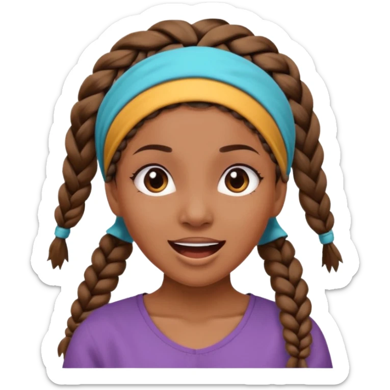 big lose braids starting from the top of the head woman face wiith big visible braids and mono color headband on head excited face sticker