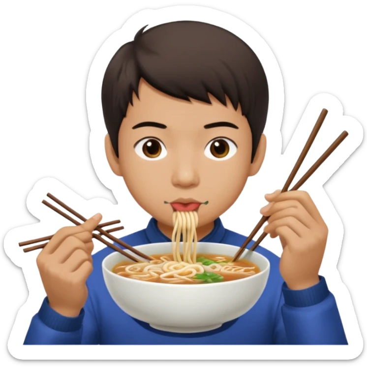 can you generate me a avatar of a male eating a bowl of pho? make it more anime. Make the person slurping on the noodles. only one pair of chopsticks sticker