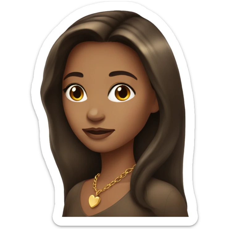Brunette girl with long hair wearing gold heart necklace  sticker
