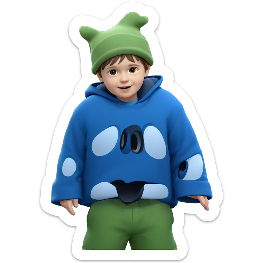 boy in hat with car sticker