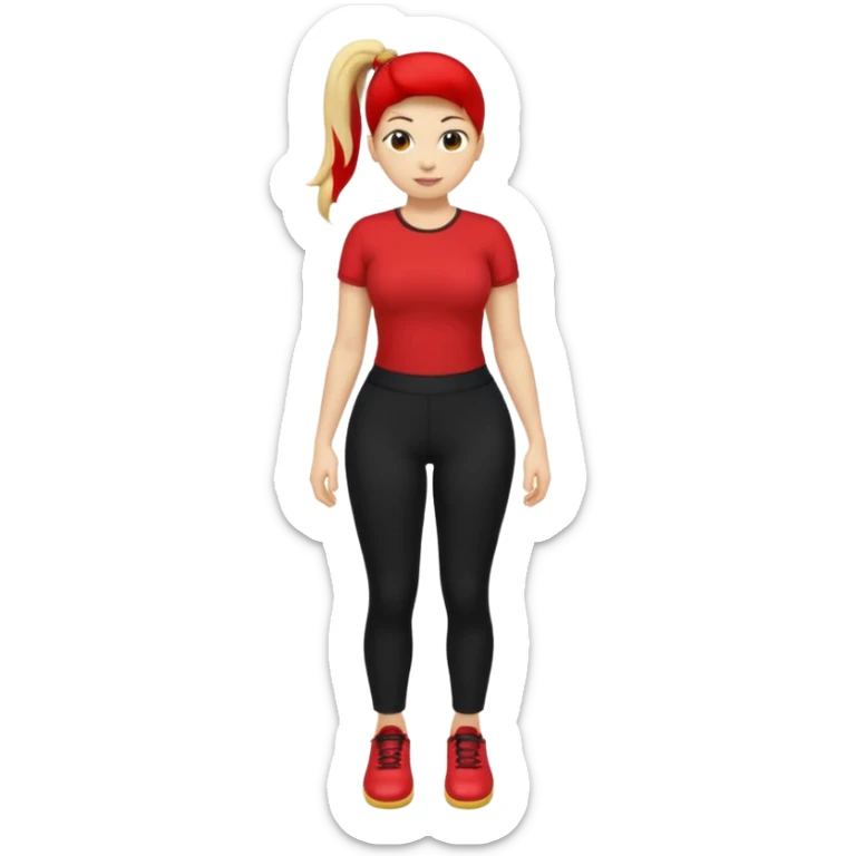 A smiley yellow emoji (like 😊) with a ponytail, red shirt, big breasts, black pants, ass and red shoes sticker