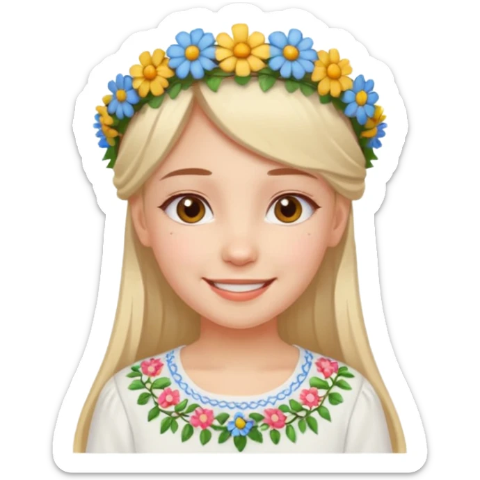 Ukrainian girl in a white embroidered shirt with a flower crown on her head sticker
