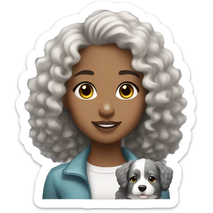 Light skin curly hair girl with black white and grey Australian Sheppard  sticker