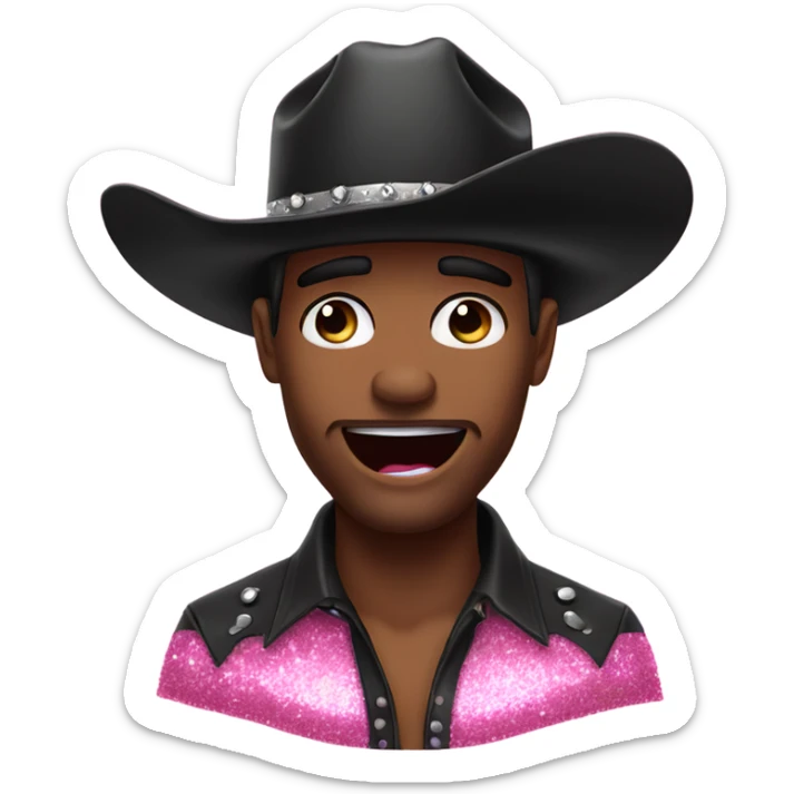 Man with black cowboy hat happy crying pink glitter tears. He looks proud sticker