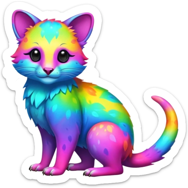Colorful neon-colored tropical exotic shiny beautiful fantasy-marsupial-feline-Cacomistle-oncilla-animal-hybrid (full body) sticker