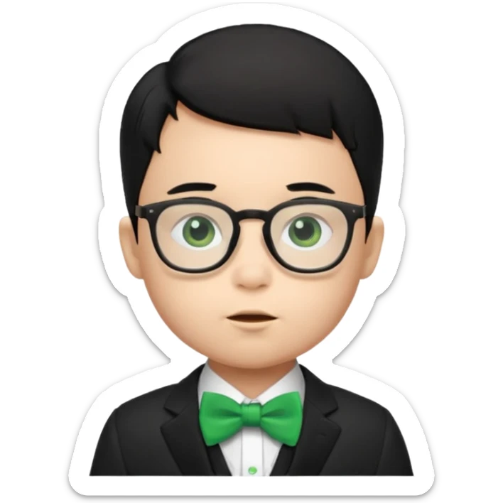 baby boy black hair in suit, with green bow, wearing glasses sticker