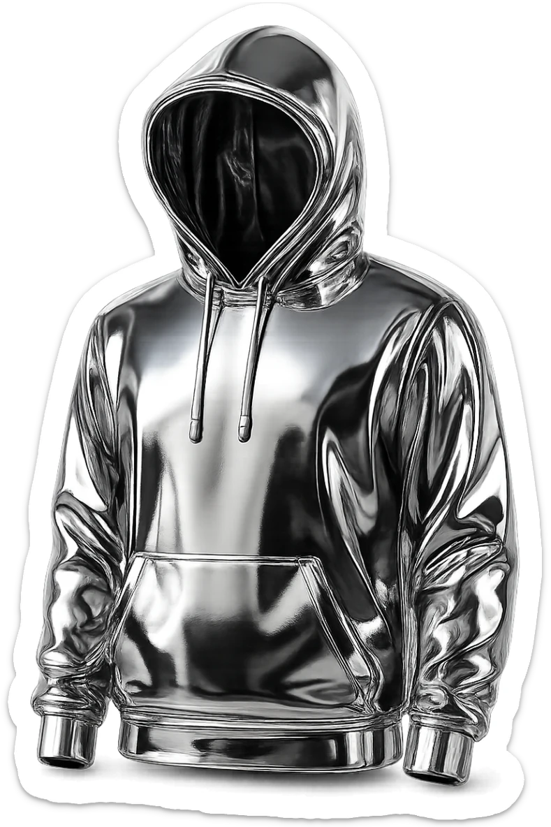 A white man with a goatee and natural skin, wearing a shiny chrome hoodie, shaking hands with a Chinese man with natural skin, handing over a briefcase of green money. AMG car in the background. Lifelike illustration. sticker