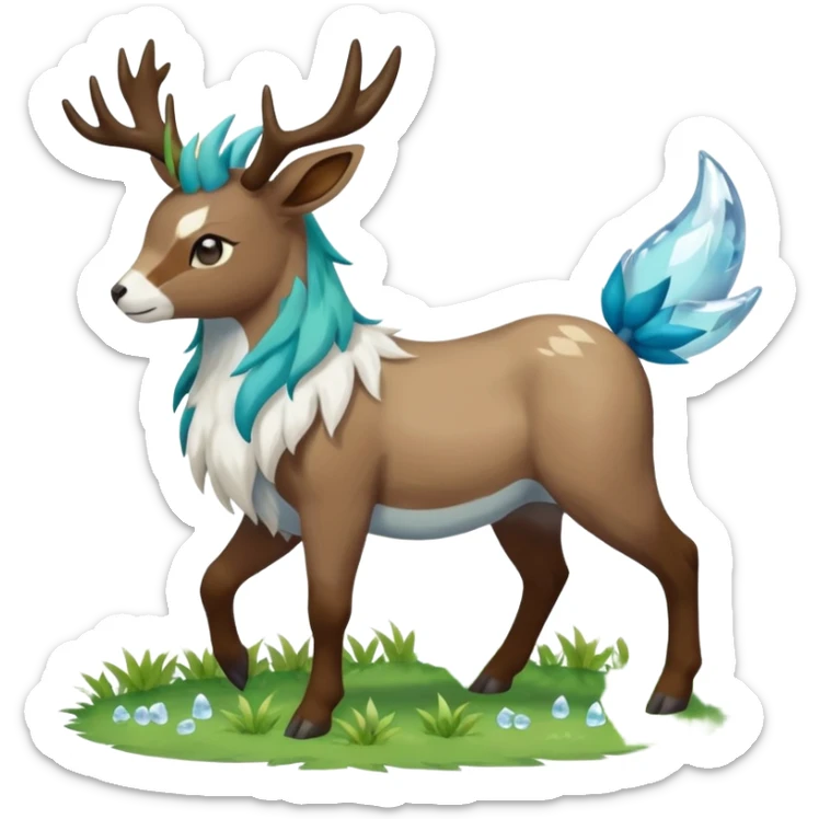 Stantler-Skiddo-Glaceon-Mudbray-Amaura-Virizion-fusion-Fakémon-creature (full body) sticker