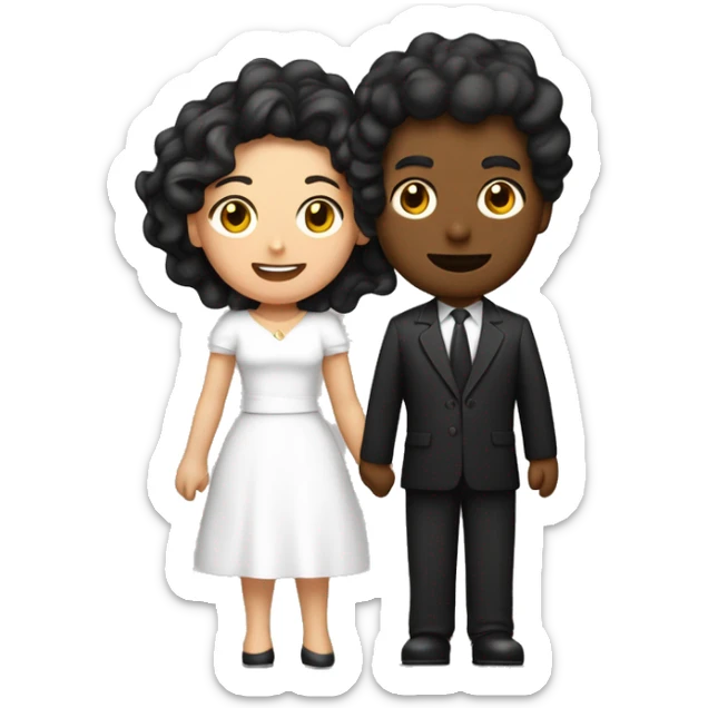 Un homme mat de peau avec les cheveux noir court et frisé qui embrasse une femme blanche au cheveux châtain et les cheveux ondulé  sticker