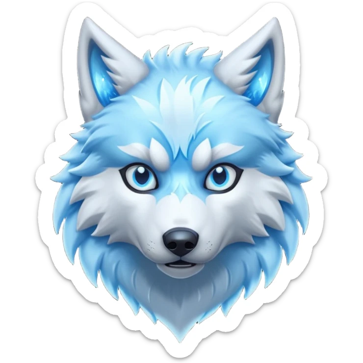 fantasy ice wolf character, glowing blue eyes, icy fur, snow aura, 3D cartoon, mobile game icon style, clean background, no text, no watermark



 sticker