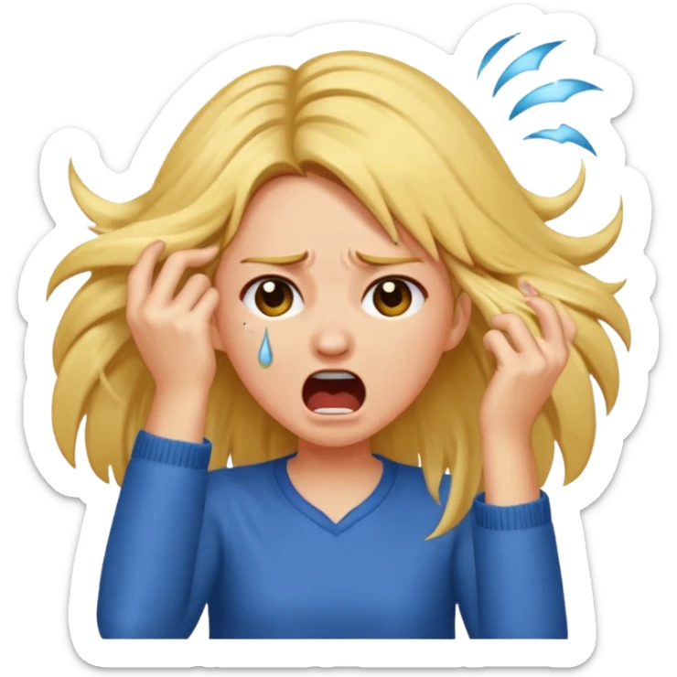 Girl ripping hair out yelling holding hair crying  sticker