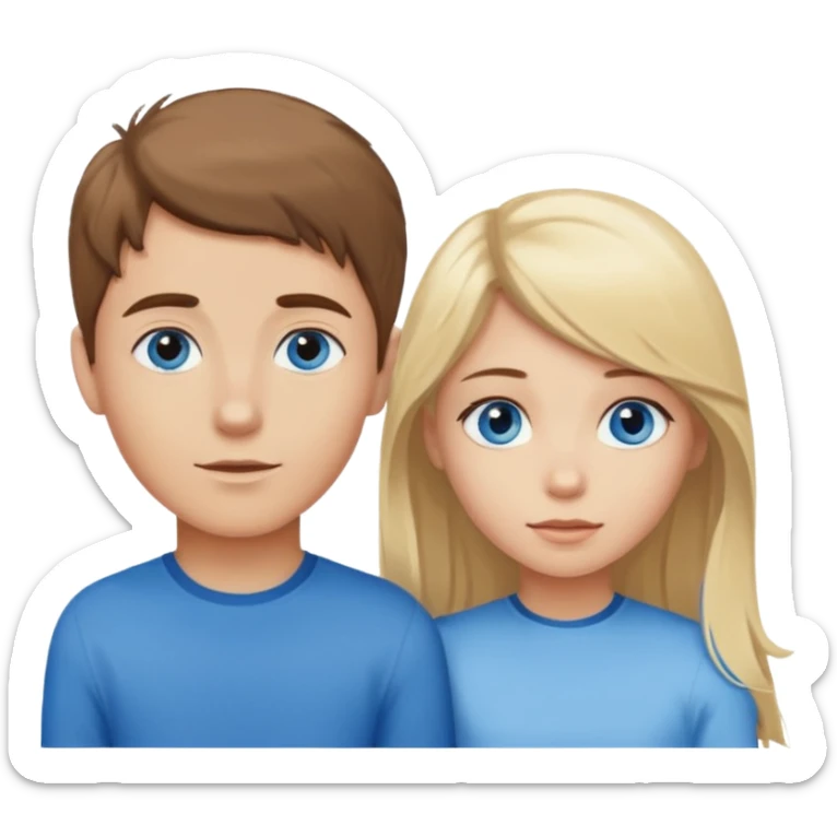 brown haired blue eyed boy next to a blonde haired blue eyed girl  sticker