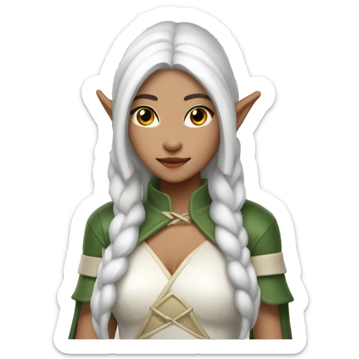 Asian feminine body slim long white hair elf leather costume sticker