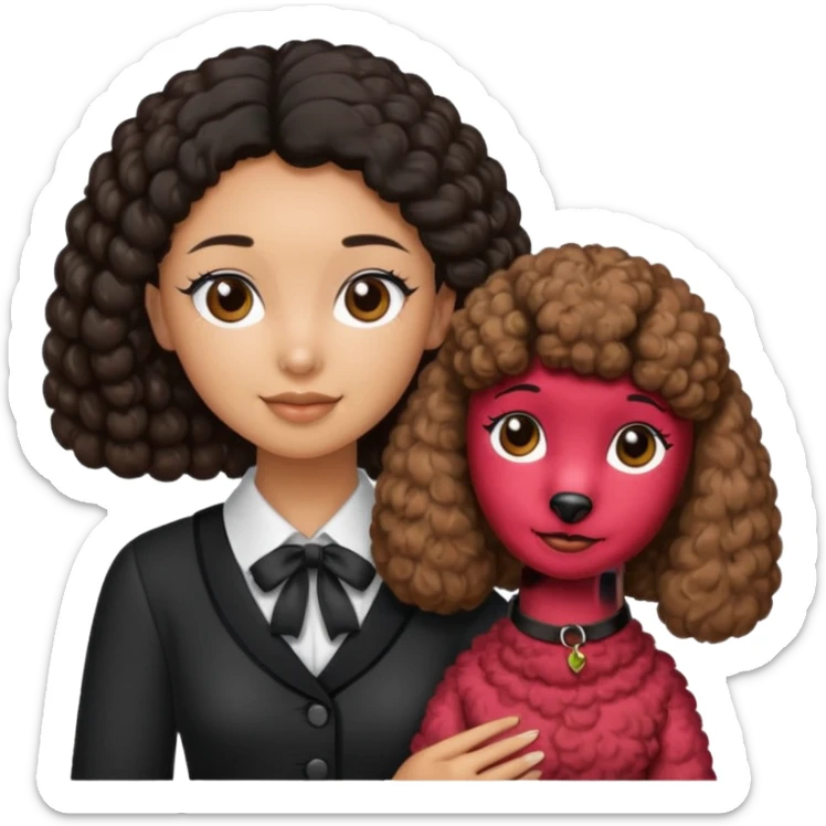 Brown poodle with tie up black hair girl say thank you sticker