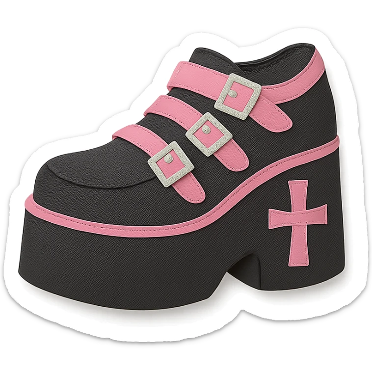 BLACKPINK-inspired gothic shoes, no hearts, layered and graphic, black and pink, paper craft style sticker