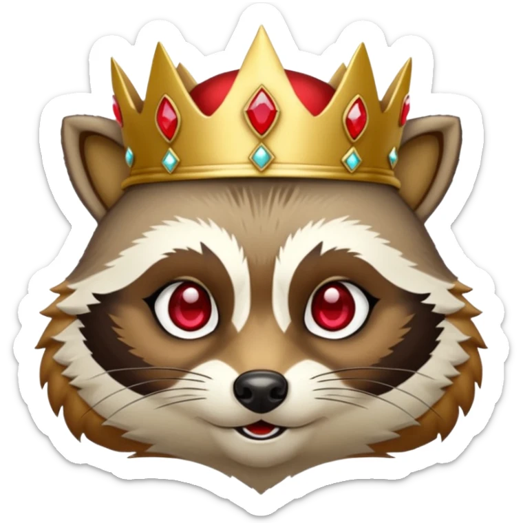 Royal Racoon with gold with red jewelled crown , outline in red sticker