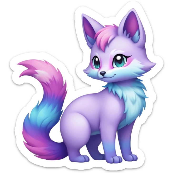 Kawaii bright fantasy ethereal anthro fursona Fakemon with tufted tail  sticker