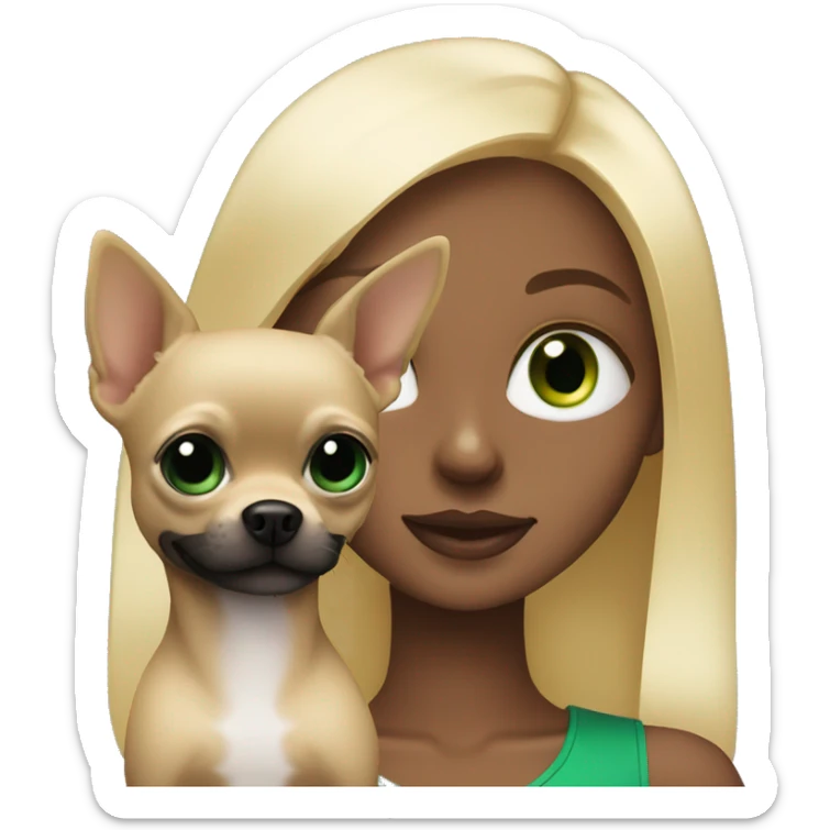 Blonde girl with green eyes and fully black chihuahua sticker