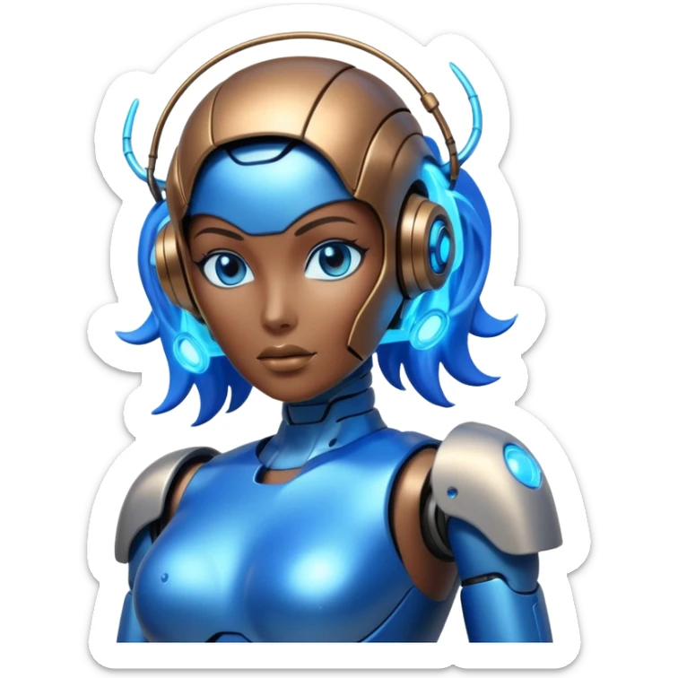 A female robot with a sexy body and power surging out of her brain sticker