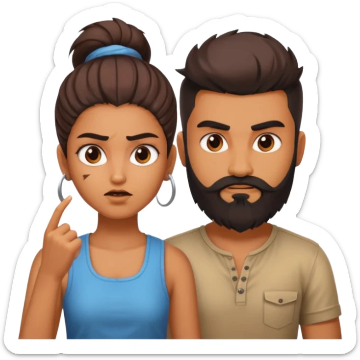 brother and sister fighting modern culture naughty  - indian skin and hairstyle - men beard  sticker