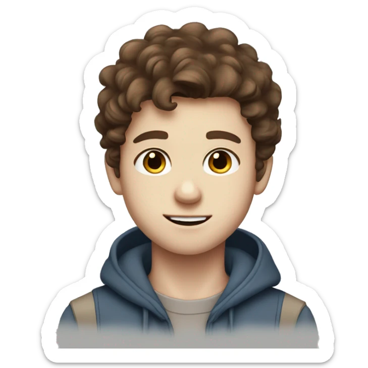 Cute white teen boy blue eyes and fluffy brown hair sticker