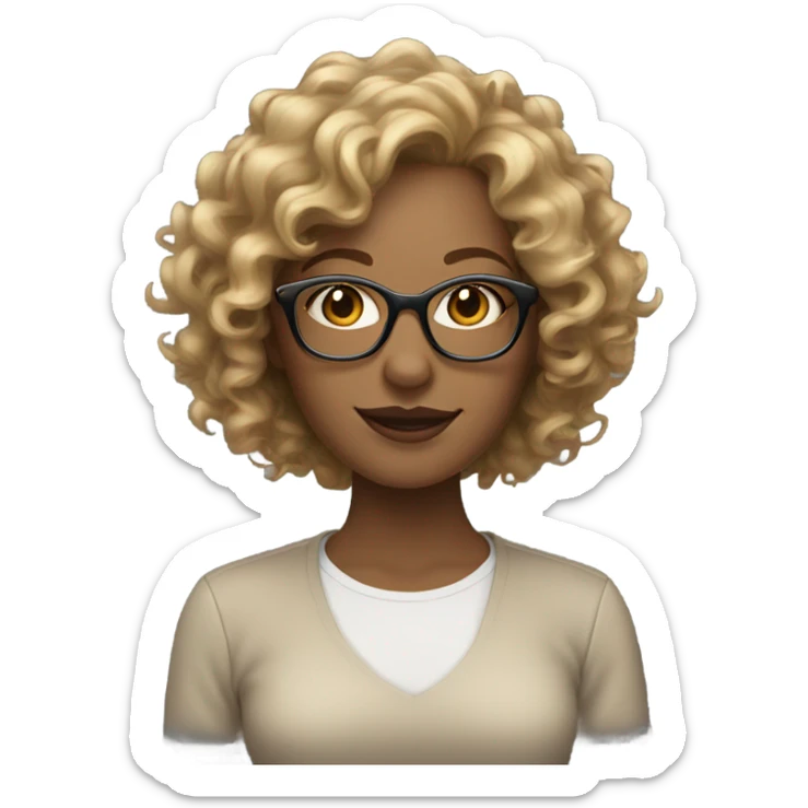 Gorgeous light brown woman with medium length blonde curly hair and glasses sticker