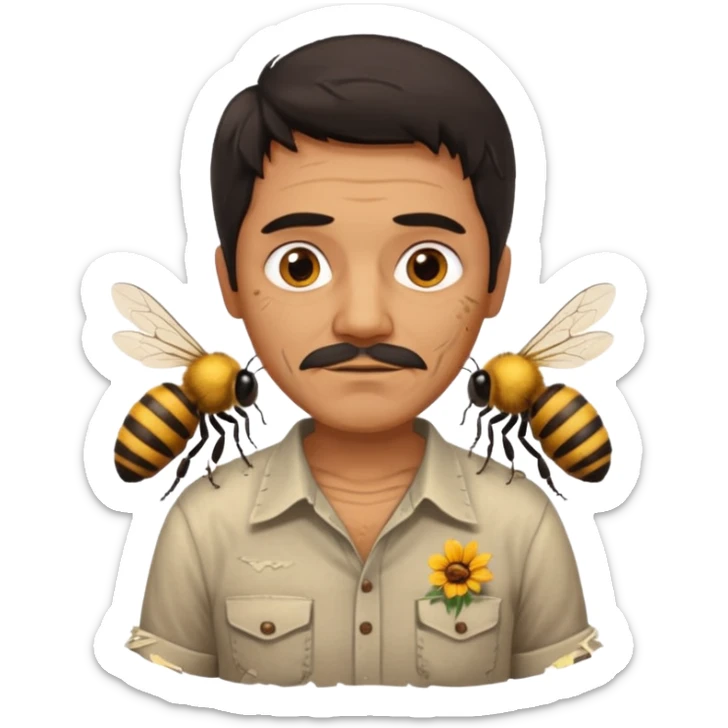 cabeza de señor mexicano, viejo, agregale un cuerpo de abeja, el pelo del señor hazlo oscuro sticker